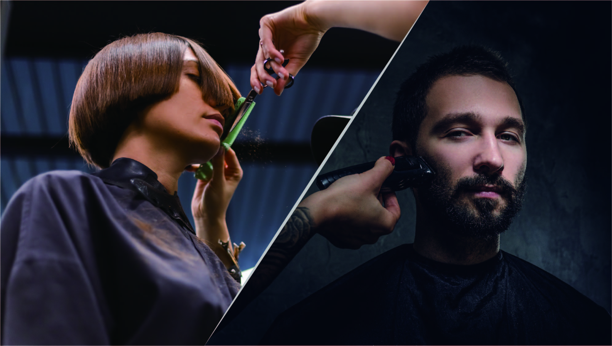 [一位專業美髮師正在為顧客剪髮的特寫]